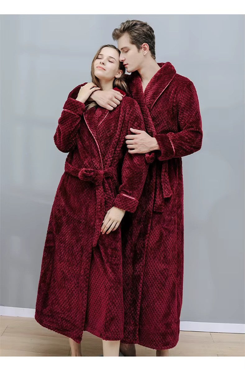 peignoir femme bordeaux flanelle jacquard - couple