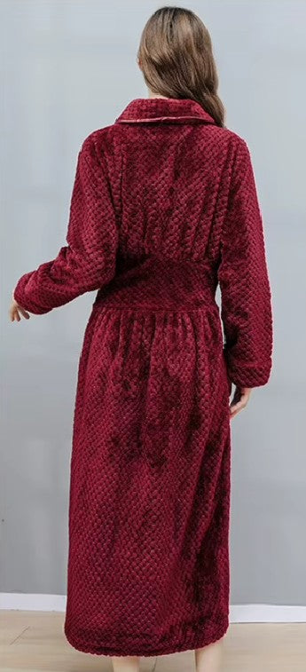 peignoir femme bordeaux flanelle jacquard - vue dos