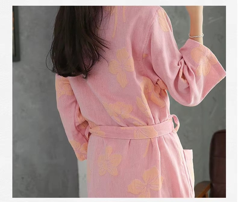 peignoir femme coton rose fleuri - vue dos