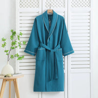 Thumbnail for peignoir femme leger coton gaufre - coloris bleu