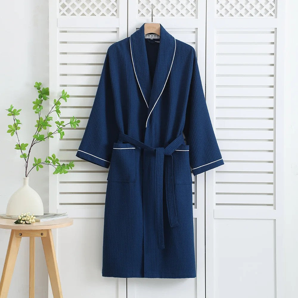 peignoir femme leger coton gaufre - coloris bleu marine