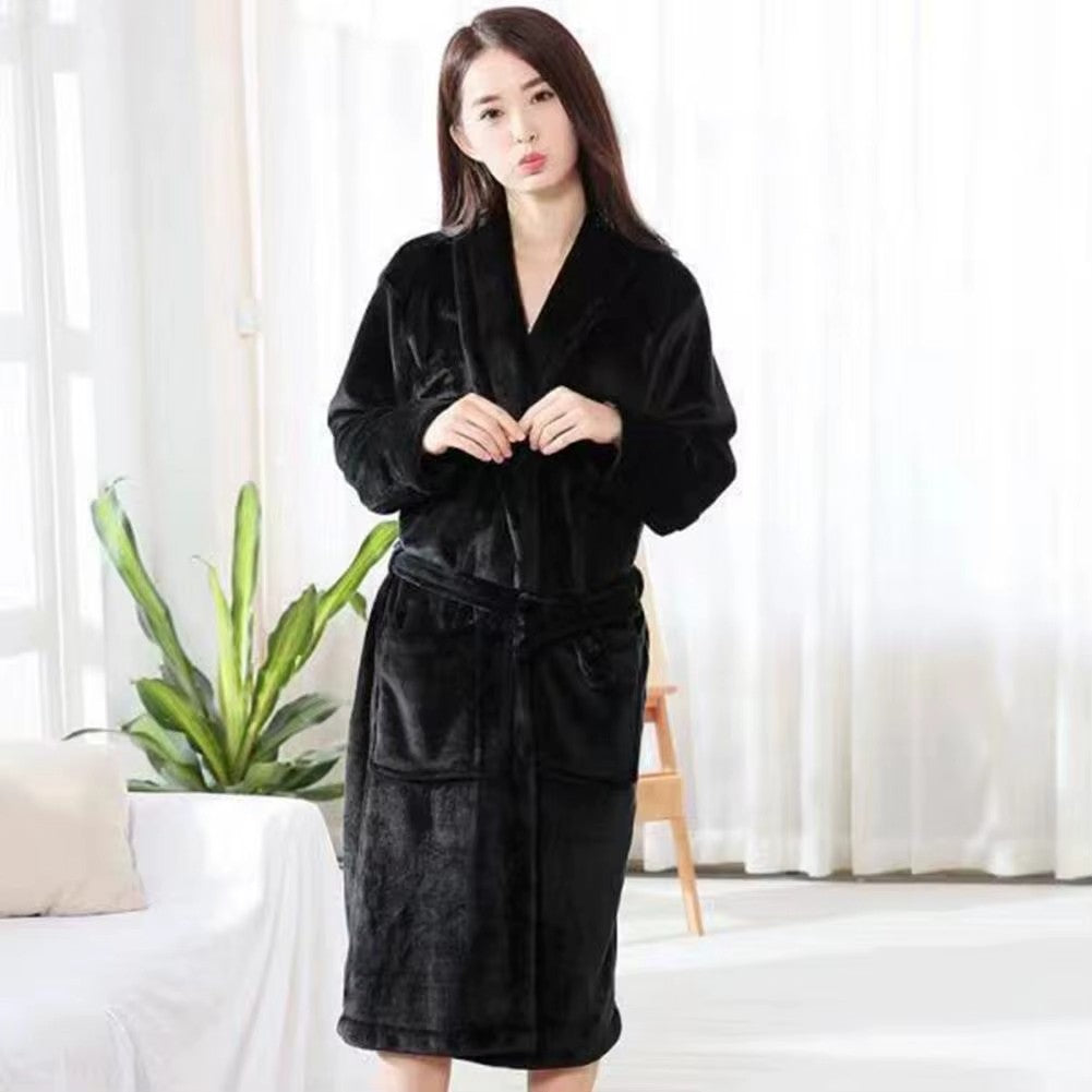 peignoir femme noir flanelle - vue face