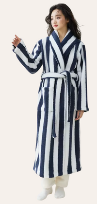 Thumbnail for Peignoir femme rayé velours - coloris bleu et blanc