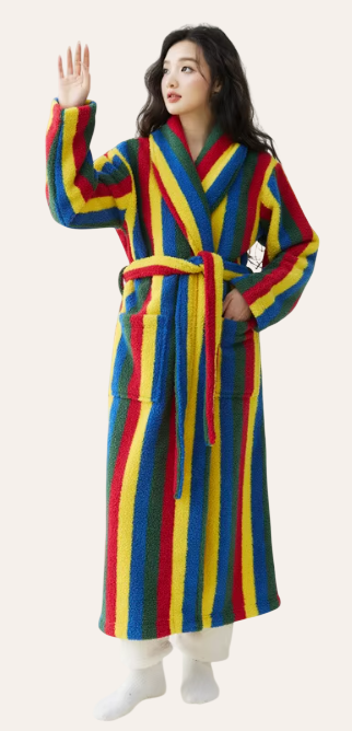 Peignoir femme rayé velours - coloris multicolore