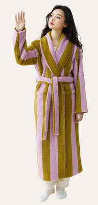 Thumbnail for Peignoir femme rayé velours - coloris rose et marron