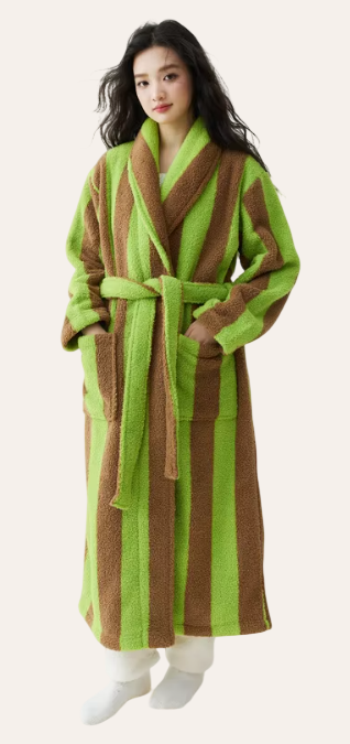 Peignoir femme rayé velours - coloris vert et marron
