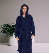 Thumbnail for Peignoir homme capuche uni — velours jacquard, M au 2XL