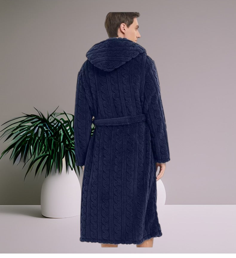 Peignoir homme capuche uni — velours jacquard, M au 2XL