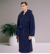 Thumbnail for Peignoir homme capuche uni — velours jacquard, M au 2XL