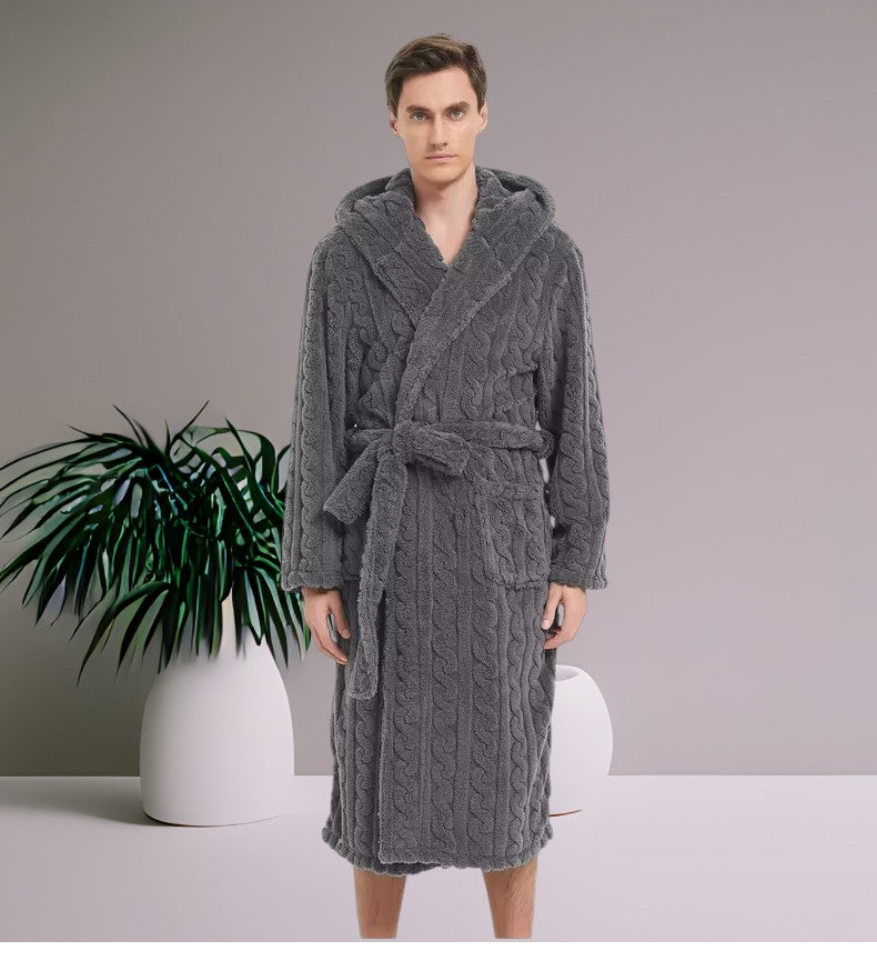 Peignoir homme capuche uni — velours jacquard, M au 2XL