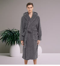 Thumbnail for Peignoir homme capuche uni — velours jacquard, M au 2XL