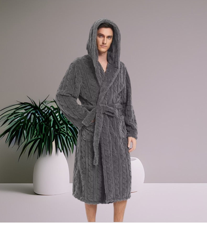 Peignoir homme capuche uni — velours jacquard, M au 2XL