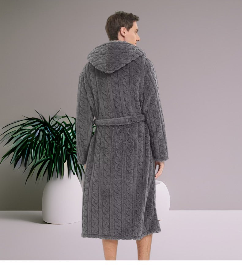 Peignoir homme capuche uni — velours jacquard, M au 2XL