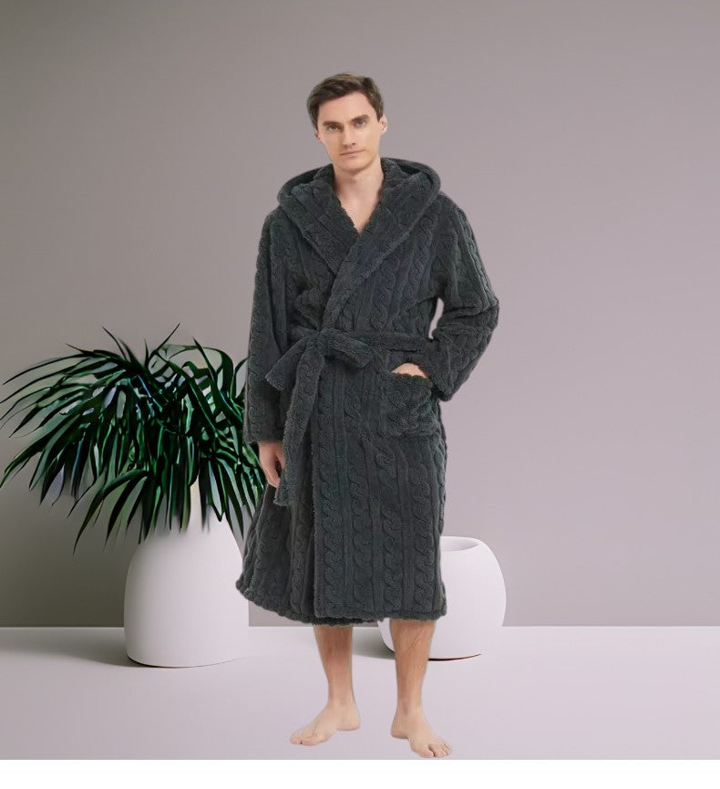 Peignoir homme capuche uni — velours jacquard, M au 2XL