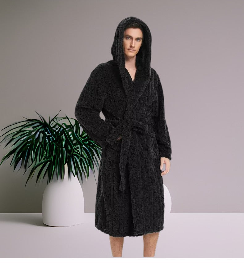 Peignoir homme capuche uni — velours jacquard, M au 2XL