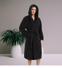 Thumbnail for Peignoir homme capuche uni — velours jacquard, M au 2XL