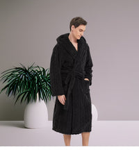 Thumbnail for Peignoir homme capuche uni — velours jacquard, M au 2XL